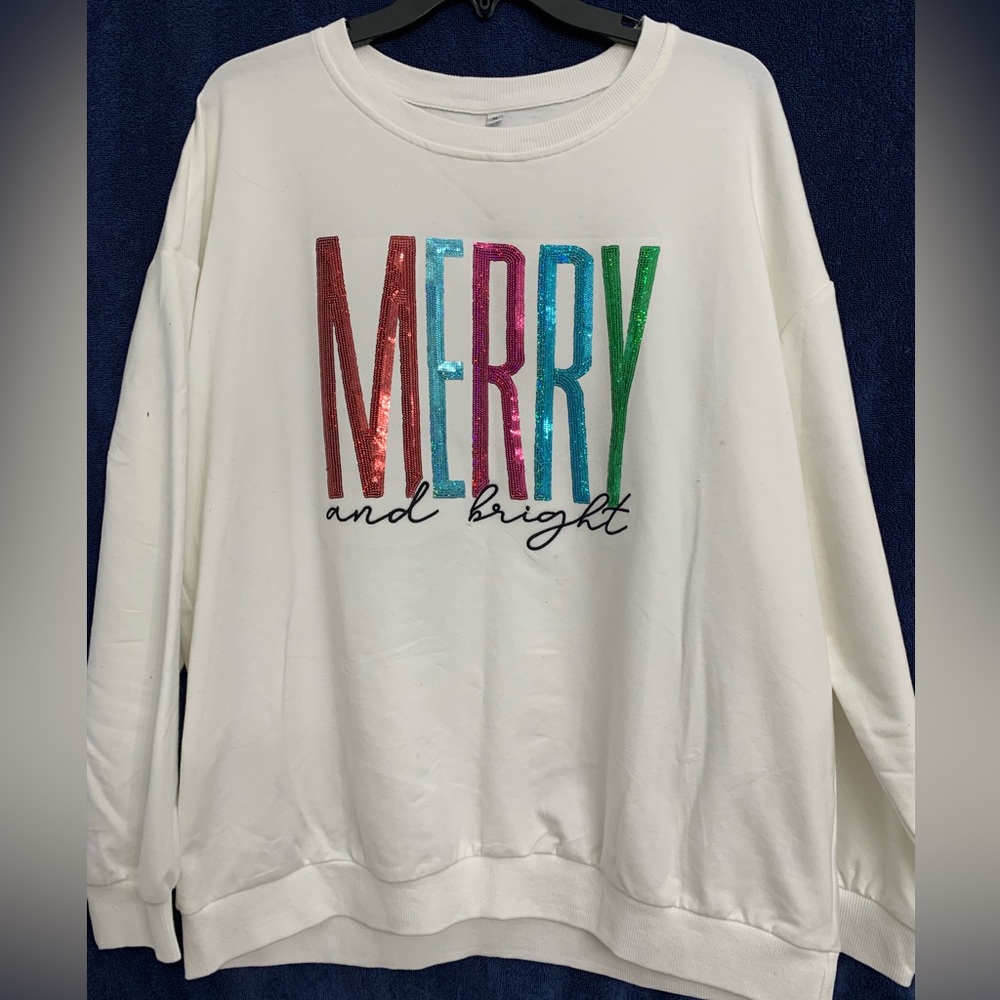 NWOT Festive 'Merry and Bright' Sequin Sweatshirt XL